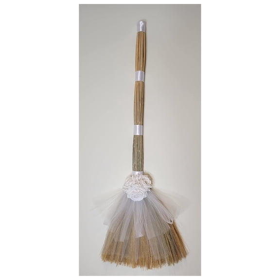 White Rose Wedding Jump Broom 34" Wedding Jumping Ceremony Bridal Accessory