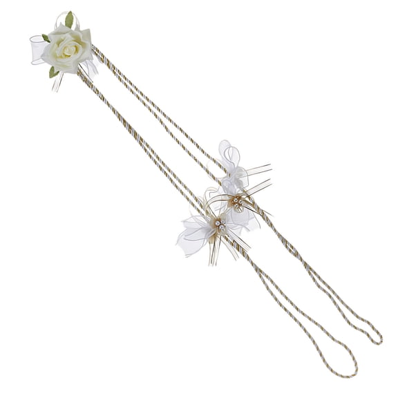 White Rose Wedding Lasso, Fabric Bridal Cord for Western Ceremonies, Unity Rope with Gold Design