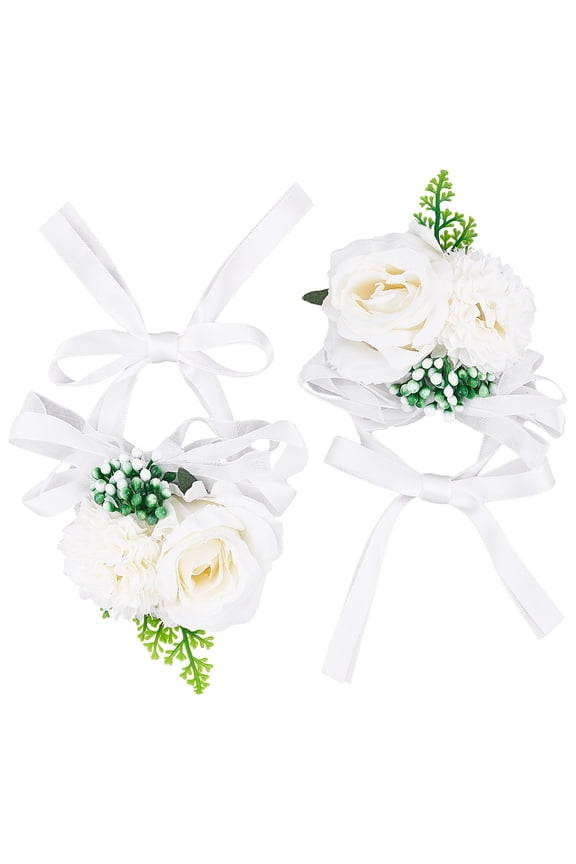 White Rose Wrist Corsage 2 Pack Bridesmaid Wrist Corsage Bracelet Prom Corsage Wristlet Bridal Wrist Corsages for Wedding