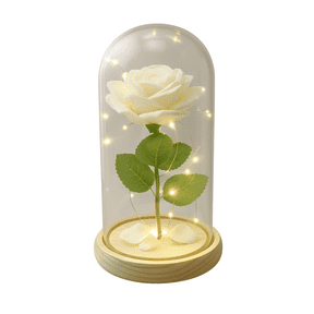 Dependable Industries White Rose in Glass Dome with LED Lights, Light Up Artificial Rose Romantic Gift Dcor for Valentines Day, Weddings & Anniversaries
