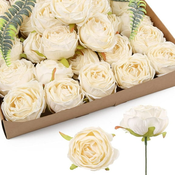 White Roses Artificial Flowers Heads Bulk, 25pcs Vintage Dried Flowers Artificial Rose Heads Silk Fake Rose for Wedding Centerpieces for Dining Table Decor Wall Flowers Decorations (Off White)