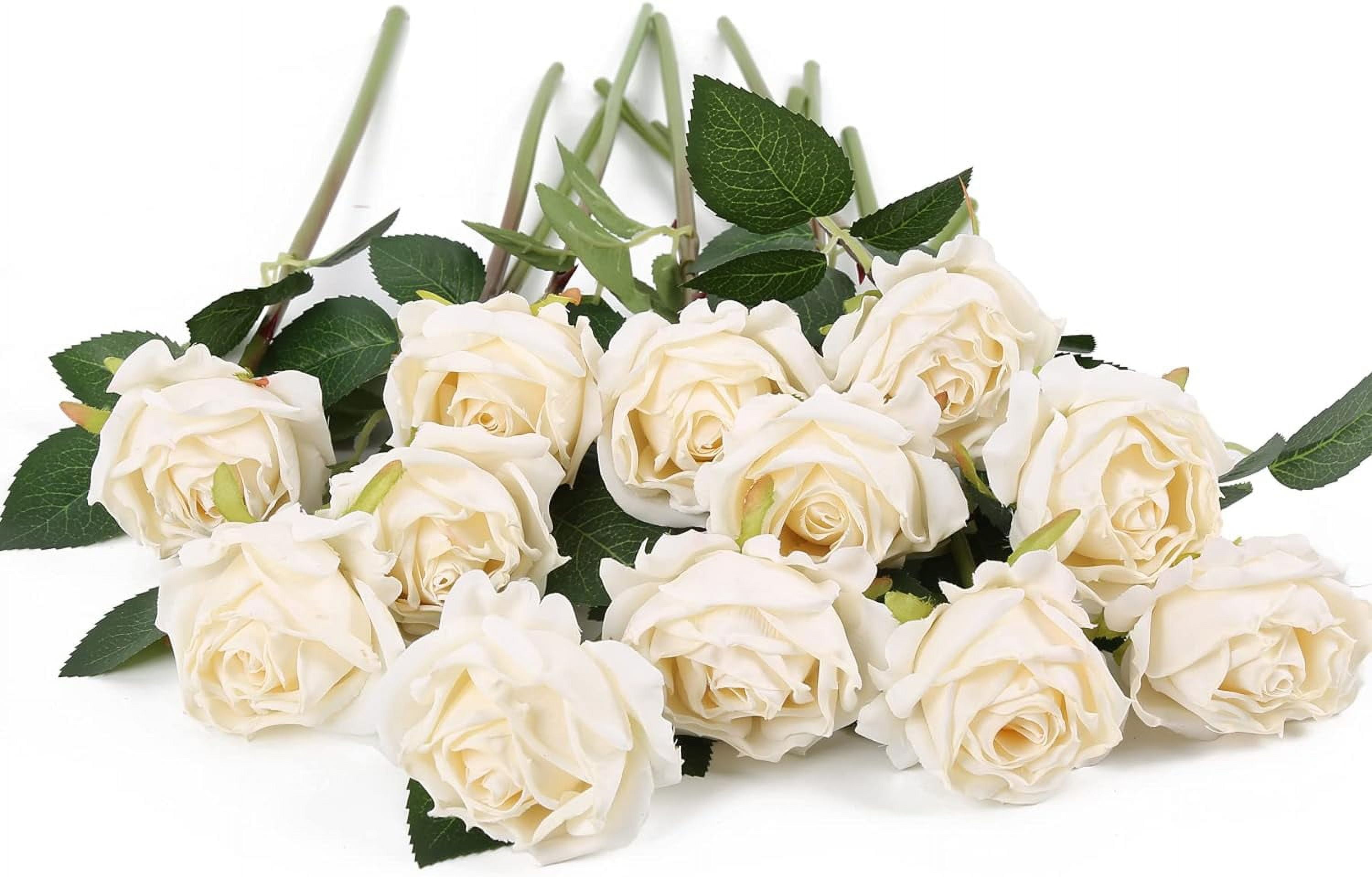White Roses Artificial Flowers Vintage Dried White Flowers Artificial Roses Silk Flowers with Single Stem White Fake Rose for Wedding Centerpieces Wall Flowers Decorations (Off White)