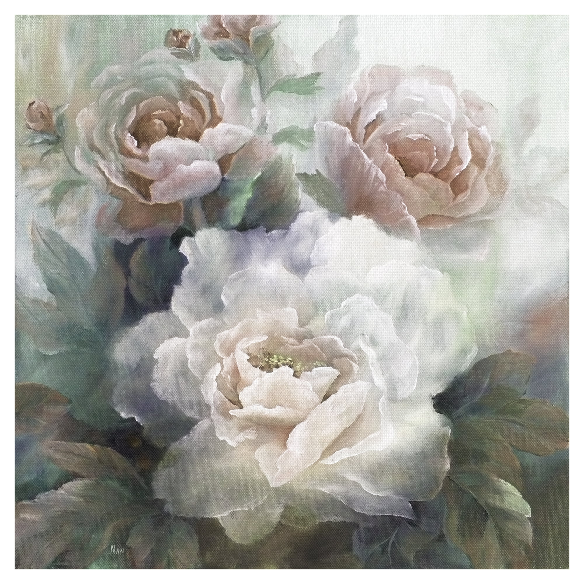 White Roses on Canvas 24" x 24" Wall Art