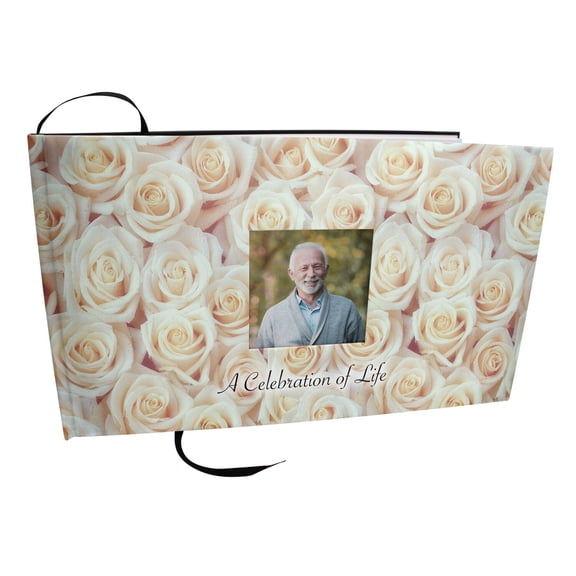 White Roses Matching Themed 'Celebration of Life' Guest Book for Funeral or Memorial Service Funeral Guest Book with Photo Slot