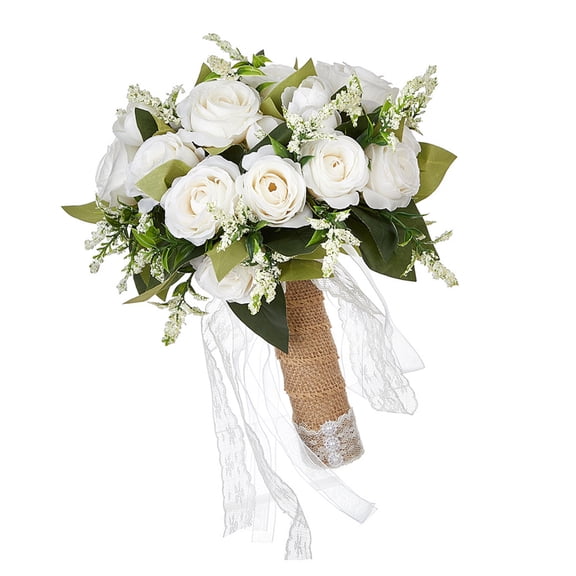 White Roses Wedding Bouquet Elegant Romantics Bouquet Bridesmaids Flower for Bride Bridesmaid Reception Centerpiece