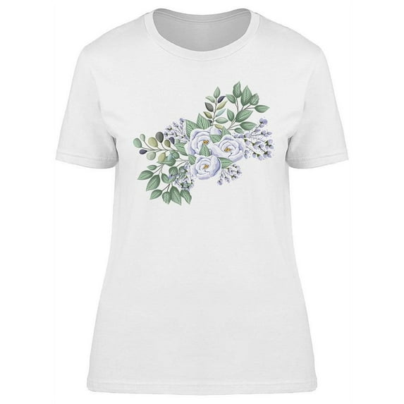 White Roses With Leaves. T-Shirt Women -Image by Shutterstock, Female XX-Large