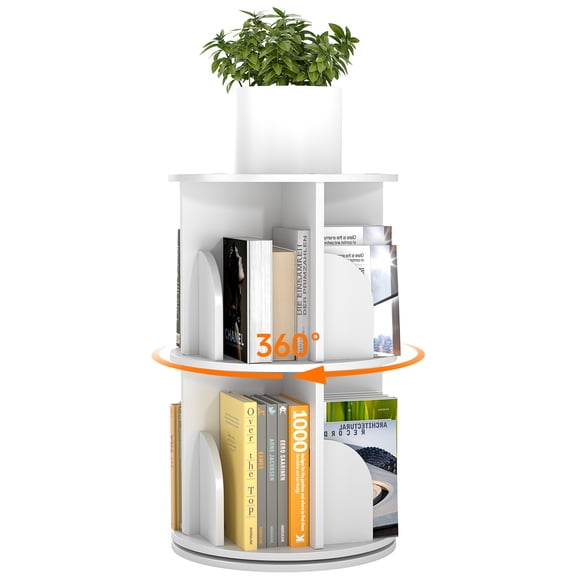 DOREROOM Modern White Revolving Bookcase, 360 Degree Spinning, 2 Tier, 1 Pack