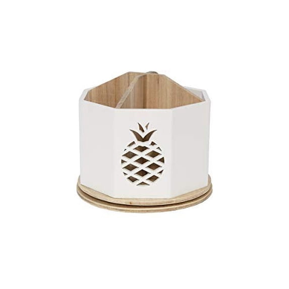 White Rotating Desktop Organizer with Pineapple Cutouts