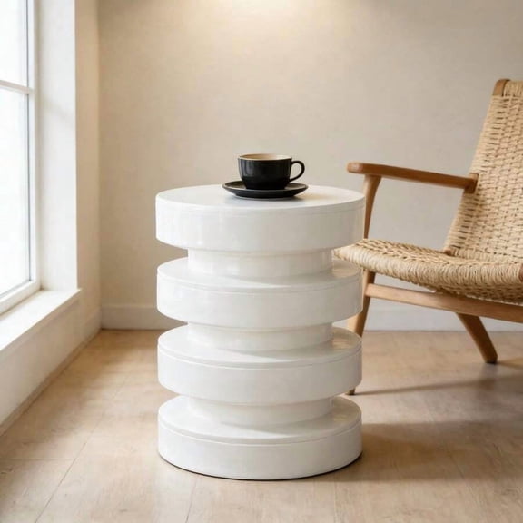 White Round 4-Tier Stackable Side Table For Indoor Living Room Or Patio