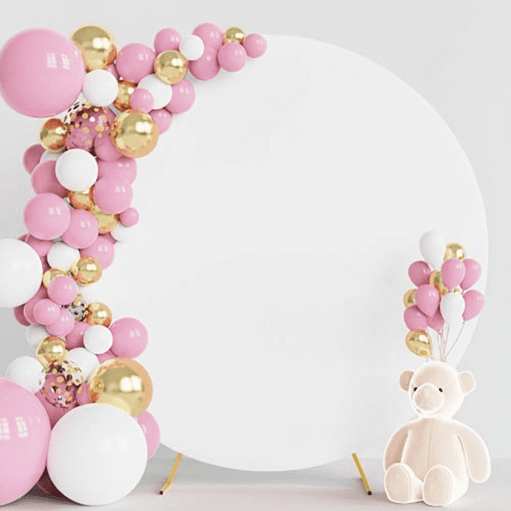 White Round Arch Backdrop Cover with Buckles for Wedding Birthday Party Decor, Polyester Circle Balloon Arch Background for Ceremony Events