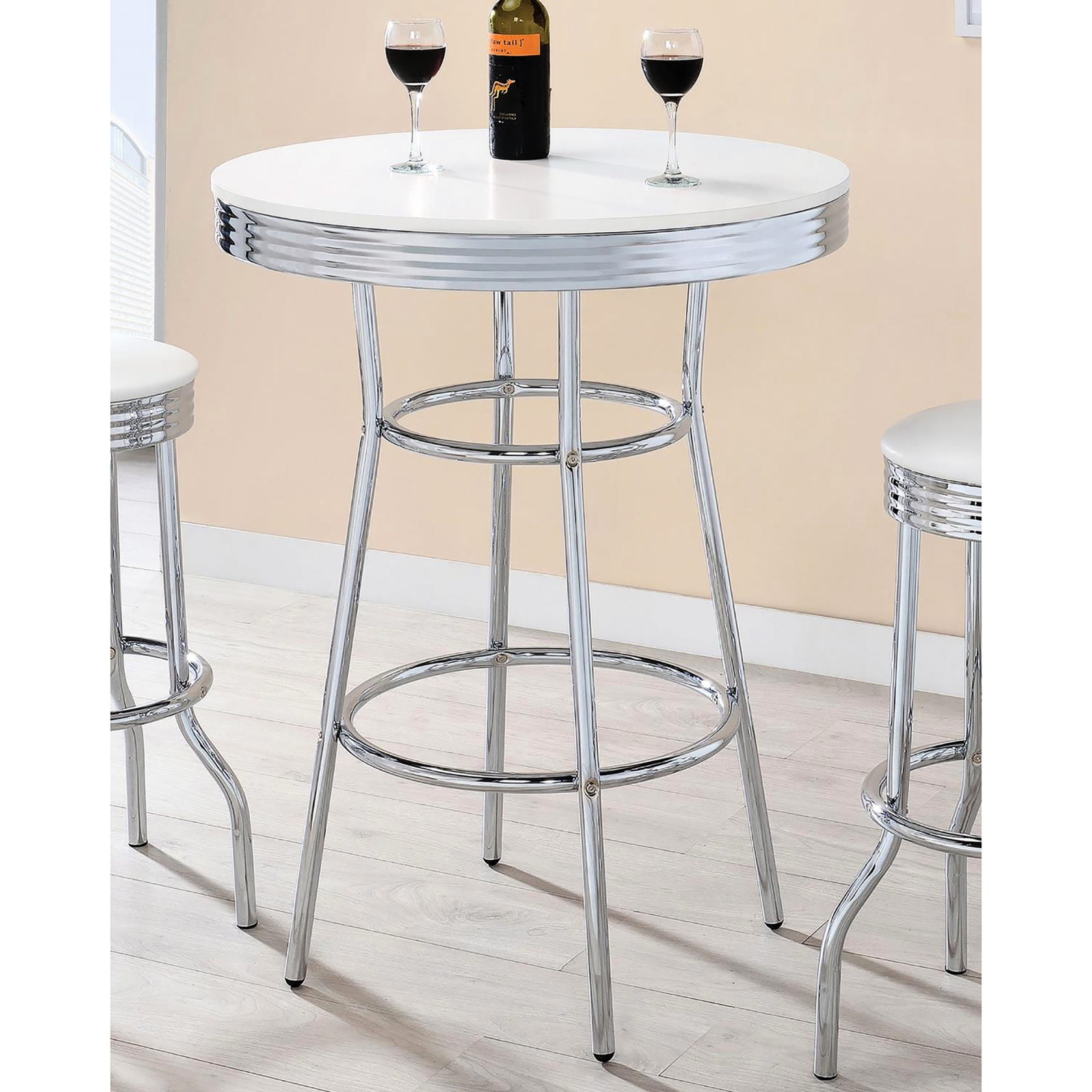 White Round Bar Table with Chrome Elements / Adds Vintage Touch to ...