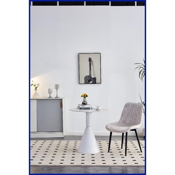 White Round Corner Coffee Table for Living Room & Dining Room, Easy-Clean Rock Board Top