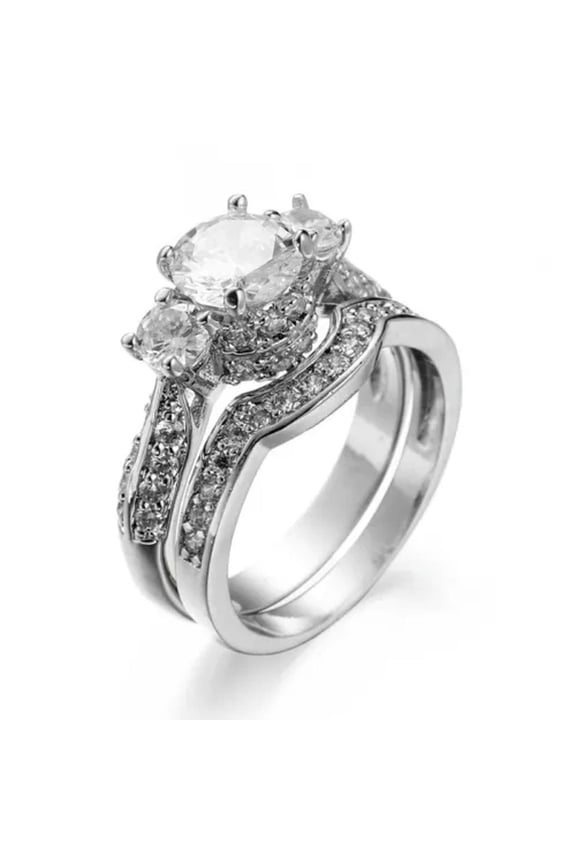 White Round Cubic Zircon Bands Women's Stylish 925 Silver Rings Set Size 5-11