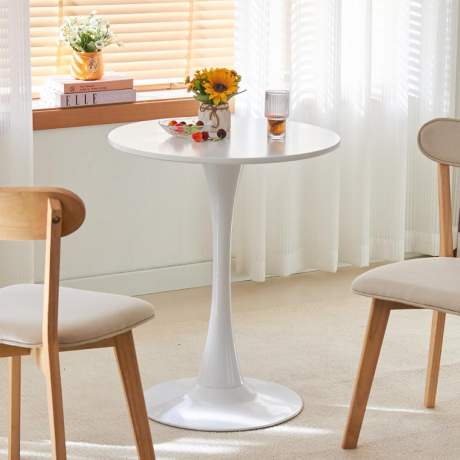 White Round Dining Table,23.7 Inches Modern Tulip Kitchen Table w/ 0.9 ...