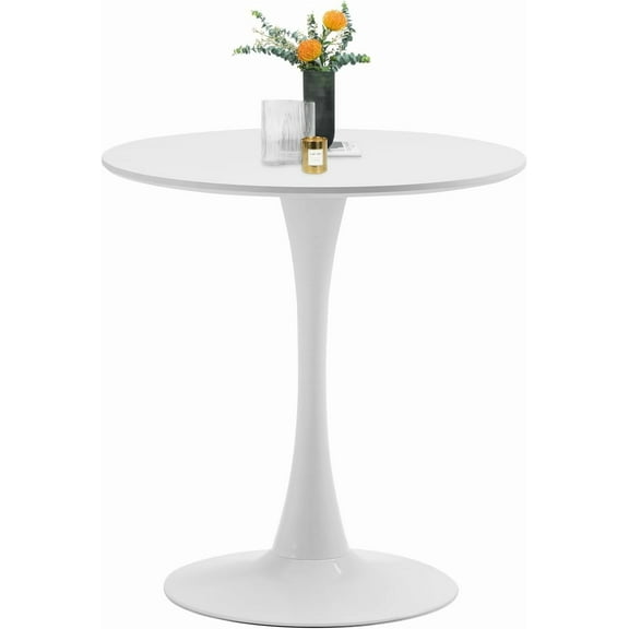 White Round Dining Table, 27.6" Tulip Table Kitchen Round Dining Table for 1-2 People with MDF Table Top and Metal Pedestal Base, Mid-Century Leisure Table for Home, Dining Room, Cafe