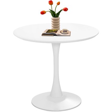 White Round Pedestal Dining Table - 24 Inch Tulip Table For Kitchen, Bistro, Small Spaces