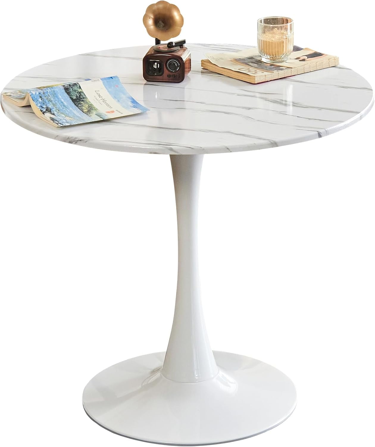 White Round Dining Table, Modern Tulip Kitchen Table, Mid-Century Leisure Table with Sturdy ...