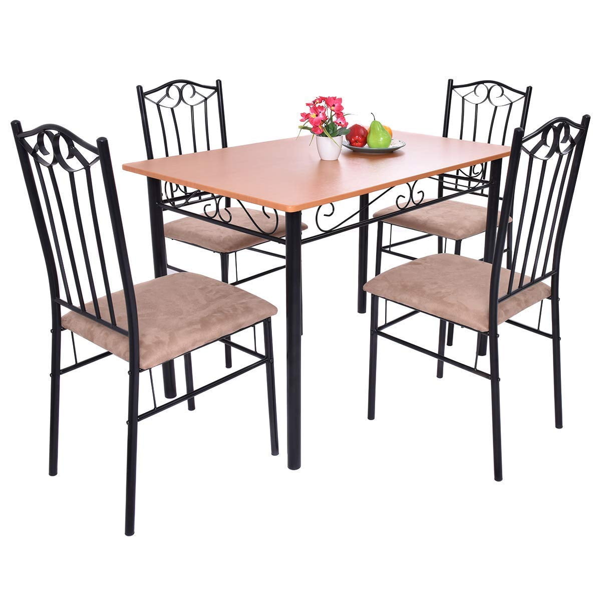 White Round Dining Table Set for 4,Cream Style 5 Piece Dining Table Set ...