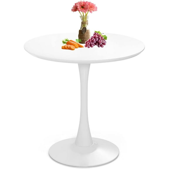 White Round Dining Table, Small Circle Dining Table for 2 Person, Modern 27.5" Tulip Table Kitchen Dinner Coffee Tables for Dining Room, Living Room, Restaurant, Cafe