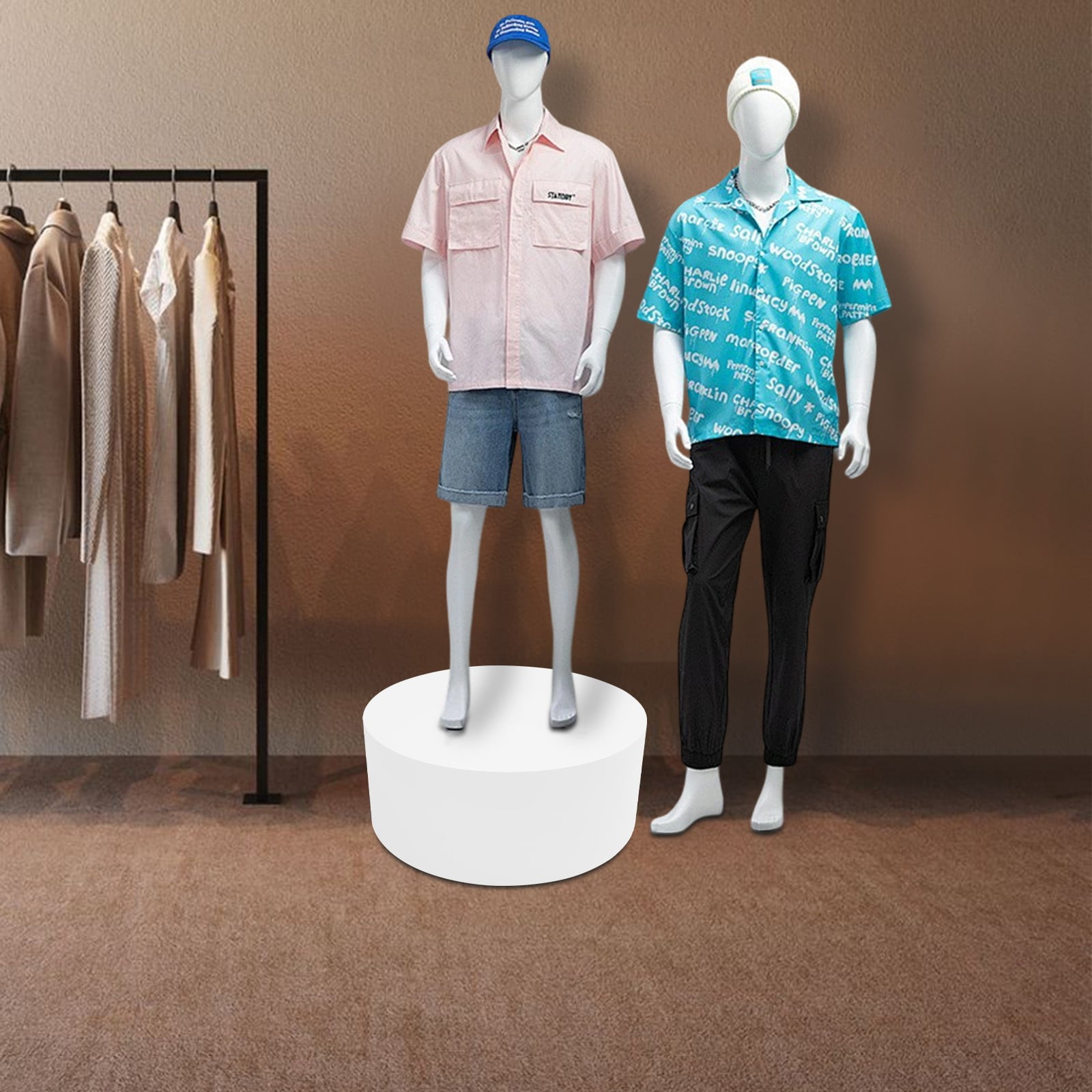 White Round Display Stand 19.7x7.9in 220.46lbs Load Iron No Assembly Freestanding Mannequin Sculpture Holder