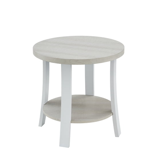 White Round End Table with Storage Shelf for Living Room, Small Space Coffee Table in MDF
