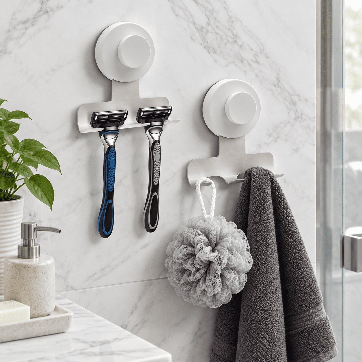 White Round Metal Suction Cup Shower Hooks 2 Pack, Heavy Duty 7kg Load ...