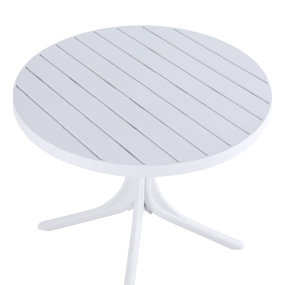 White Round Patio Dining Table, 35.43 Inch All-Weather Polypropylene Outdoor Table, Heavy Duty Stable Round Tabletop for Patio Garden Balcony Indoor Use