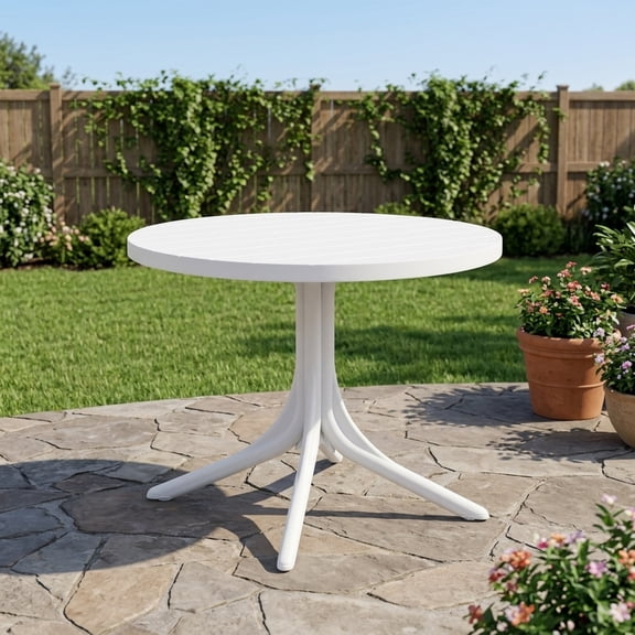 White Round Plastic Patio & Dining Table - 36 Inch All-Weather Indoor/Outdoor