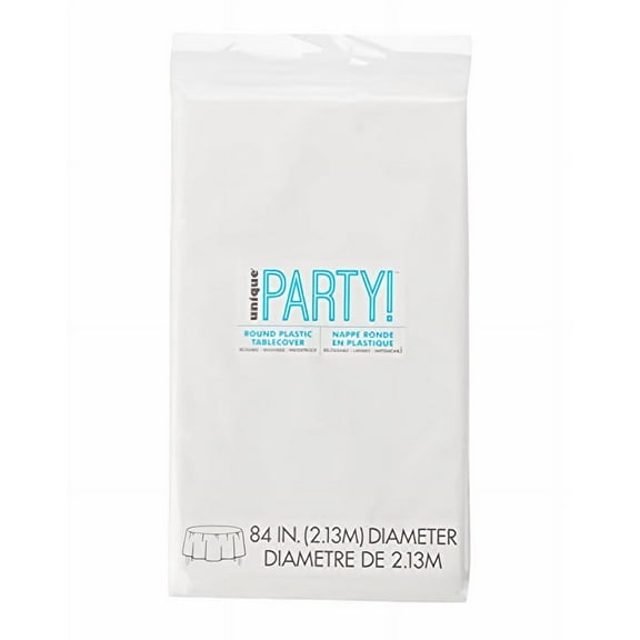 Unique Party White Round Plastic Table Cover 84 inch Diameter (Pack of 5)