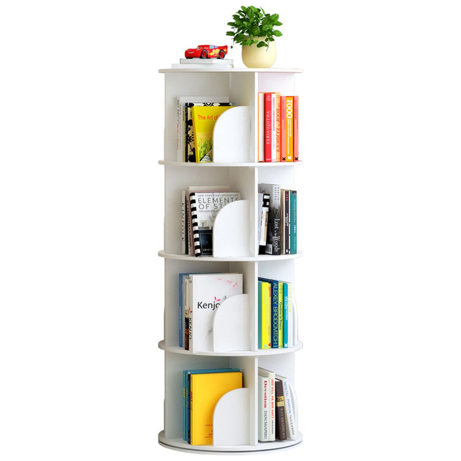 Ansley&HosHo 6 Tier Bookcase 360° Rotating Bookshelves Open Storage