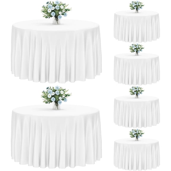 6 Pack White Round Polyester Tablecloth 20-40 inch, Washable Covers for Wedding Party Banquet Birthday Dining