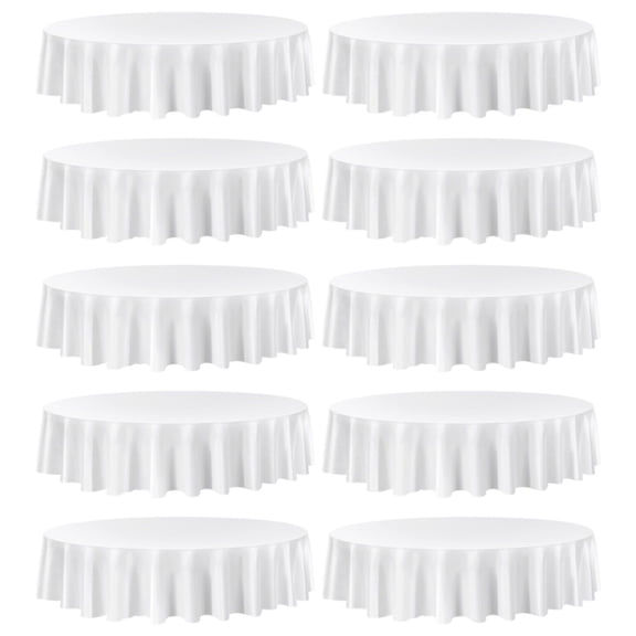 White Round Tablecloths 10 Pack 90 Inch Stain & Wrinkle Resistant Machine Washable Polyester Wedding Party Banquet
