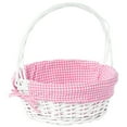 thumbnail image 1 of White Round Willow Gift Basket, with Blue and White Gingham Liner and Handles, 1 of 10
