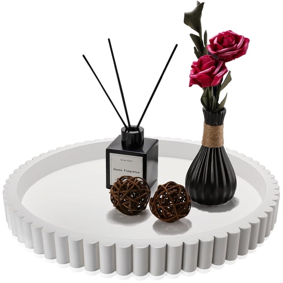 White Round Wooden Serving Tray For Coffee Table, Dining Room, Entryway And Living Spaces