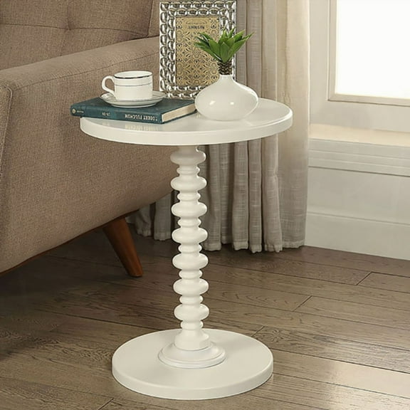 White Round Wooden Side Table for Tight Spaces