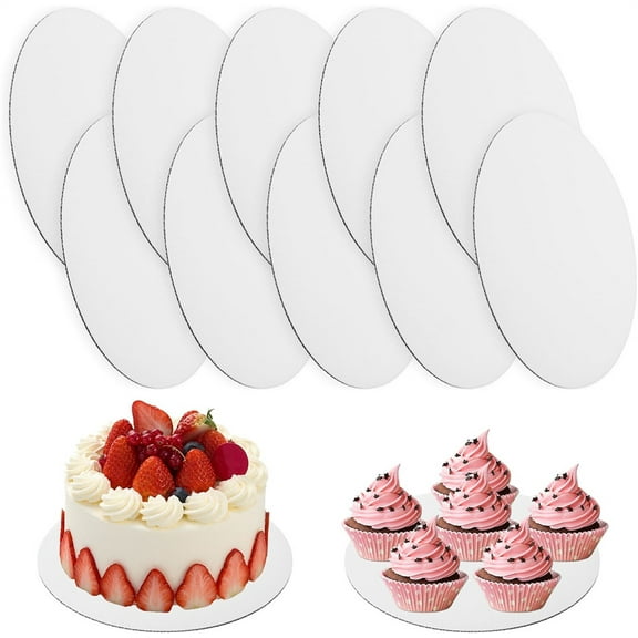 White Rounds Cake Boards,Corrugated Cake Tray,Waterproof Oil-proof Cake Boards,Dessert and Crafts Display,Sturdy Disposable Cake Boards,for Baking Wedding Birthday Party (10 Pack)