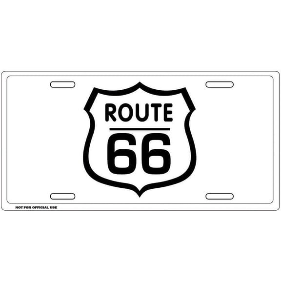 White Route 66 Metal License Plate