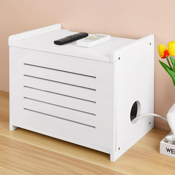 White Router Shelf Projector Shelf Projector Stand Router Storage Box Modem Cable Router Cover Organized Power Strip Cable Management Hider Rack by Solid Wood Need Assembly
