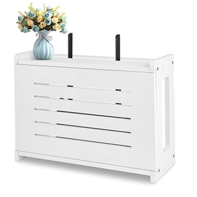 White Router Shelf Wall Mount WiFi Router Storage Box Modem Cable Router Cover Organized Power Strip Cable Management Hider Rack by Solid Wood