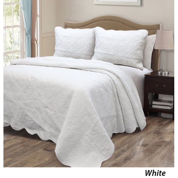 White Royal Palace 100% Hypoallergenic Cotton 2 piece Quilt Set Bedroom Quilt Bedding Twin Size White