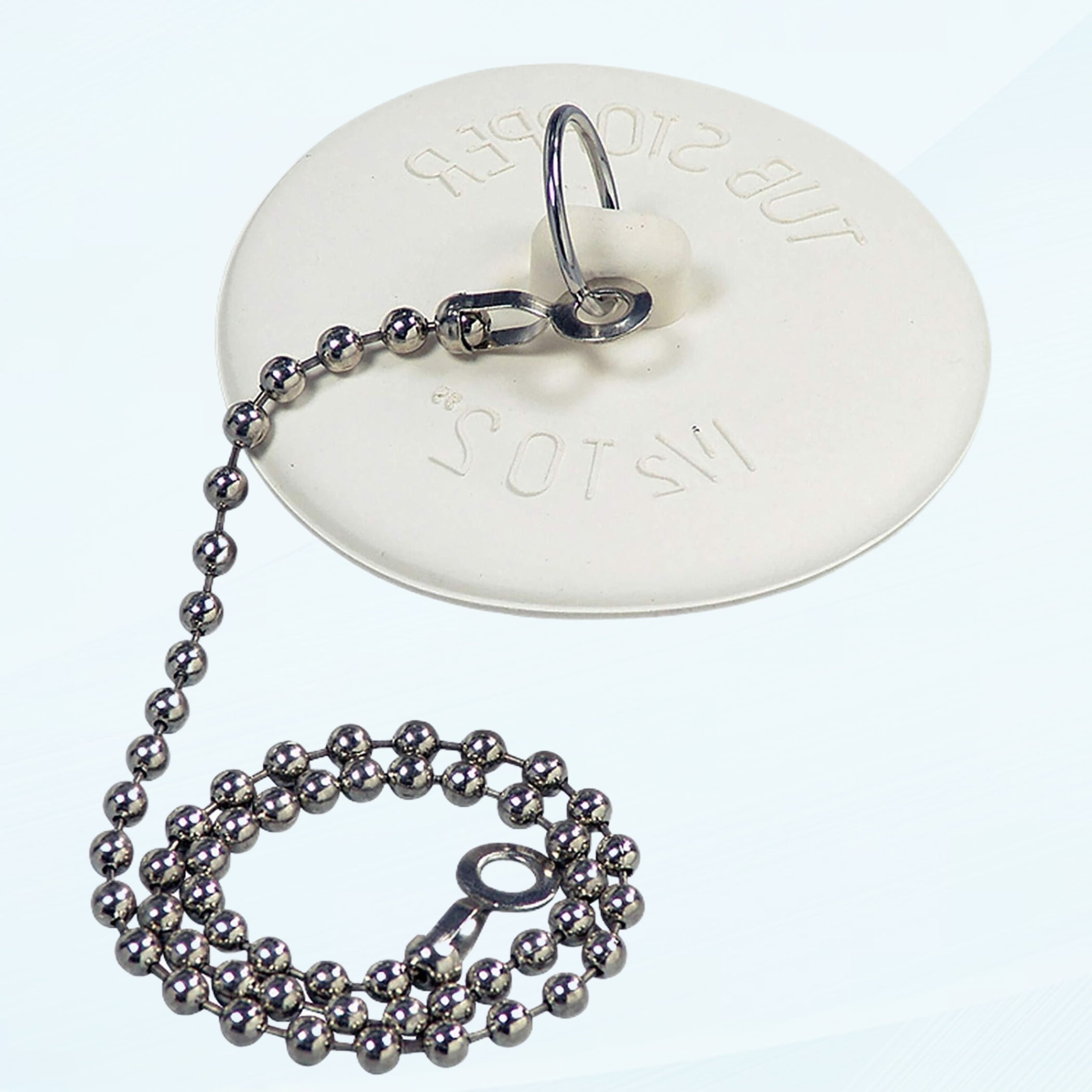 White Rubber Drain Stopper with Chain, 2-inch Diameter