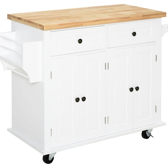 White Rubberwood Kitchen Cart / Customizable and Movable for Kitchen