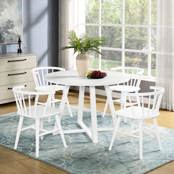 White Rubberwood Table - Windsor Chairs with Style - Indoor Dining - Enhance Home Aesthetics