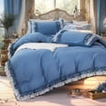 thumbnail image 1 of Blue Ruffle Duvet Cover Set Queen Size Shabby Chic Bedding Set Ruffled Farmhouse Blue Comforter Cover Boho Duvet Cover Set, 1 of 7