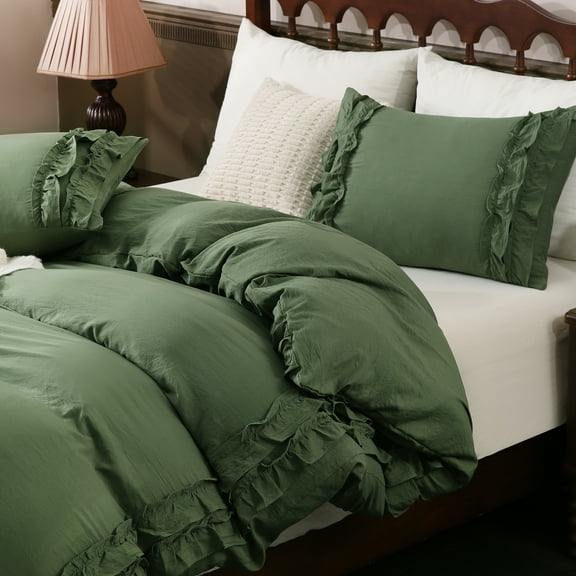 White Ruffle Duvet Cover Set Queen Size Shabby Chic Bedding Set Ruffled Farmhouse Pure White Comforter Cover Boho Duvet Cover Set