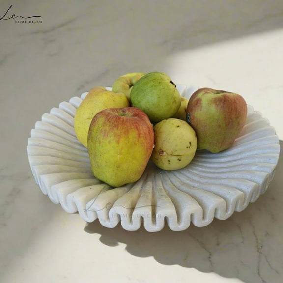 White Ruffle Marble Tray 9"