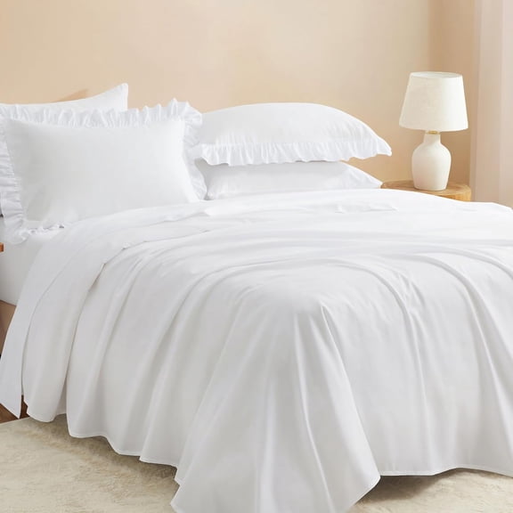 White Ruffle Sheets King Size 6 Piece, Fits 16" Deep Mattress, Microfiber White King Sheets with 2 Ruffled Pillowcases, Shabby Chic King Bed Sheet Set