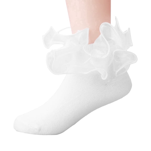 White Ruffle Socks Girls Socks Double Big Lace Socks Comfortable Frilly Pageant Dress Princess Style Socks Kids