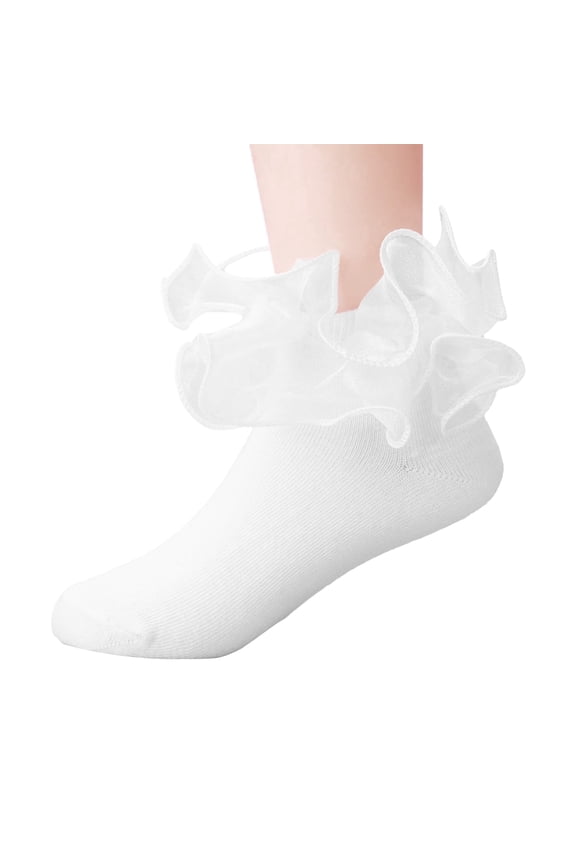 White Ruffle Socks Girls Socks Double Big Lace Socks Comfortable Frilly Pageant Dress Princess Style Socks Kids