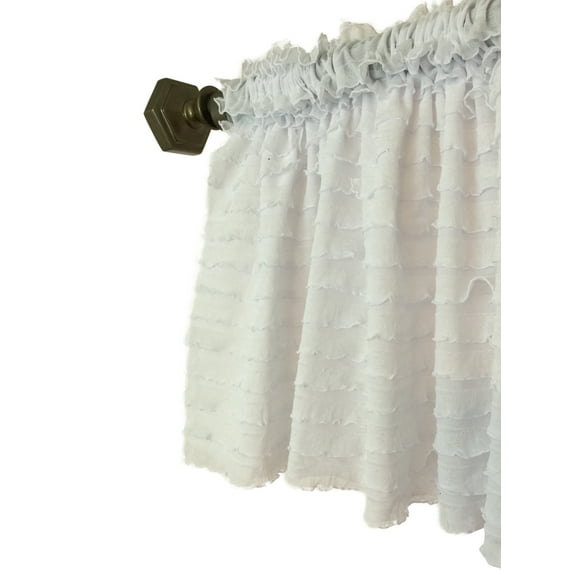 White Ruffle Valance Sheer Curtain Window Treatment for Home Decor, Kitchen, Nursery, Office, Bedroom
